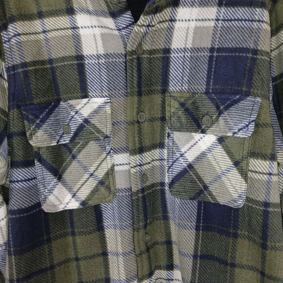 Boston traders MensThick flannel jacket Sherpa Butto Plaid L GreenBlue Lagenlook - Picture 4 of 15